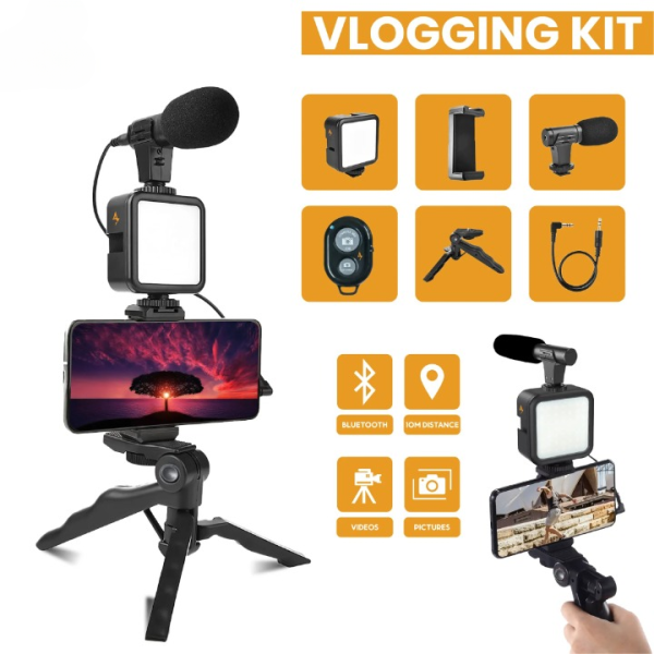 Ay-49 Vlogger Video Making Kits Vlog Microphone Led Fill Light Mini Tripod Mobile Holder